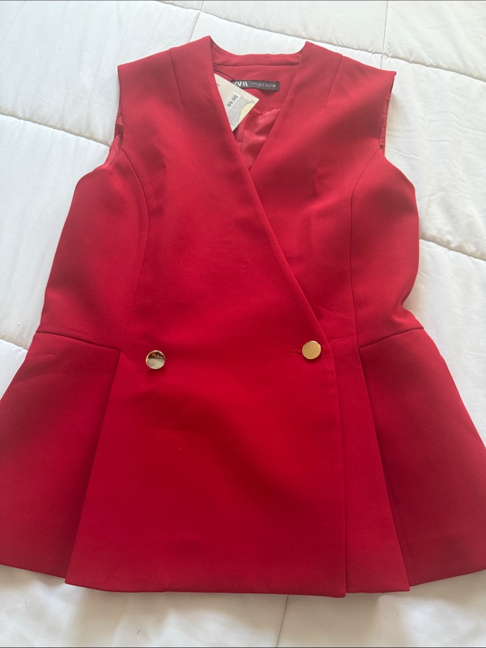 Zara Red Sleeveless Double-Breasted Blazer